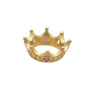 Sterling Silver Beads Crown Pave Zircon Gold Plated, approx 9mm [STS0601]