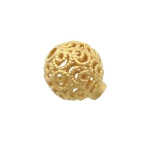 Sterling Silver Beads Round Hollow Gold Plated, approx 6mm [STS0609]