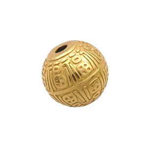 Sterling Silver Round Beads Chinrse Lucky Fu Gold Plated, approx 10mm [STS0612]