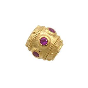 Sterling Silver Tube Beads Pave Zircon Gold Plated, approx 6.5mm [STS0619]