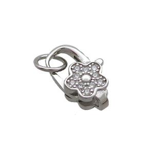 Sterling Silver Lobster Clasp Pave Zircon Flower Platinum Plated, approx 8-12mm [STS0658]