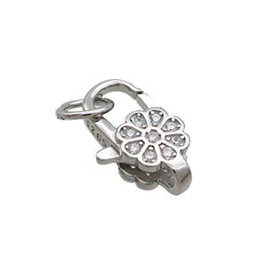 Sterling Silver Lobster Clasp Pave Zircon Flower Platinum Plated, approx 8-12mm [STS0660]