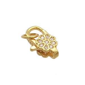 Sterling Silver Lobster Clasp Pave Zircon Flower Gold Plated, approx 8-12mm [STS0661]
