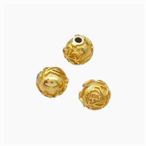 925 Sterling Silver Round Beads Flower Gold Plated, approx 4mm [STS0685]
