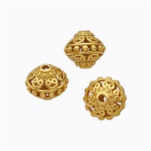 925 Sterling Silver Bicone Beads Hollow Gold Plated, approx 6.5mm [STS0687]