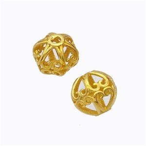 925 Sterling Silver Round Beads Hollow Gold Plated, approx 7mm [STS0689]