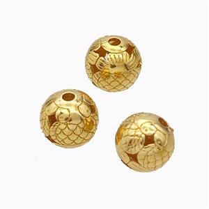 925 Sterling Silver Round Beads Hollow Flower Gold Plated, approx 6mm [STS0693]