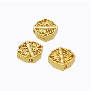 925 Sterling Silver Bamboo Beads Hollow Gold Plated, approx 7mm [STS0704]