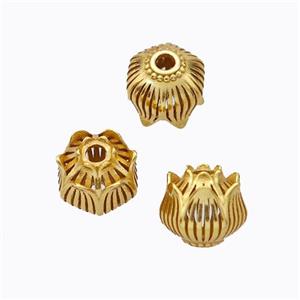 925 Sterling Silver Lotus Flower Beads Gold Plated, approx 7-7.5mm [STS0710]