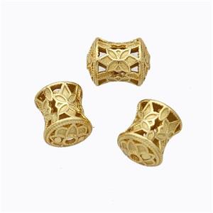 925 Sterling Silver Tube Beads Hollow Flower Gold Plated, approx 5.5-7mm [STS0711]