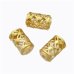 925 Sterling Silver Tube Beads Hollow Gold Plated, approx 6-9.5mm [STS0712]