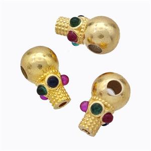 925 Sterling Silver Gourd Beads Pave Tourmaline Gold Plated, approx 6-11mm [STS0717]