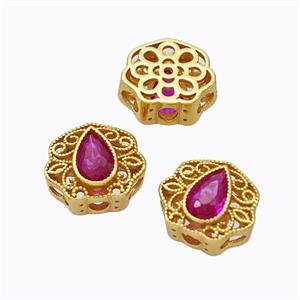 925 Sterling Silver Flower Beads Pave Tourmaline Hollow Gold Plated, approx 7-8.5mm [STS0718]