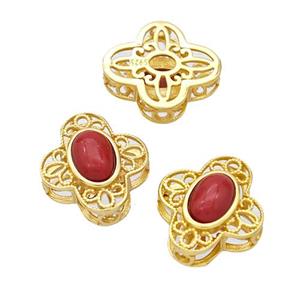 925 Sterling Silver Flower Beads Pave Coral Gold Plated, approx 11-12mm [STS0720]