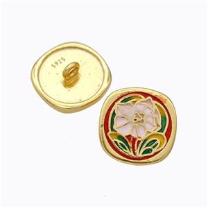 925 Sterling Silver Button Beads Flower Enamel Gold Plated, approx 10mm [STS0724]