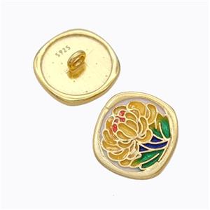 925 Sterling Silver Button Beads Flower Enamel Gold Plated, approx 10mm [STS0728]