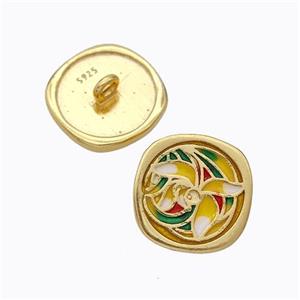 925 Sterling Silver Button Beads Flower Enamel Gold Plated, approx 10mm [STS0729]