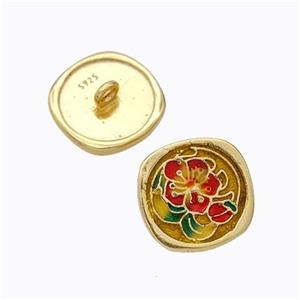 925 Sterling Silver Button Beads Flower Enamel Gold Plated, approx 10mm [STS0732]