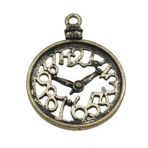 Tibetan Style Zinc Clock Charms Pendant Antique Bronze, approx 30mm [YC46556]