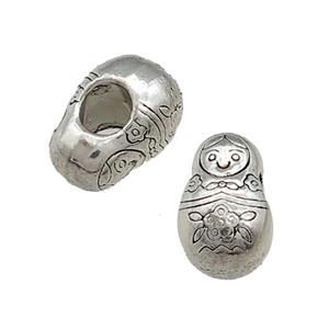 Tibetan Style Zinc Beads Matryoshka Doll Large Hole Antique Silver, approx 8-13mm, 5mm hole [ZN44696]