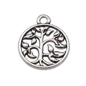 Tibetan Style Zinc Pendant Tree Of Life Antique Silver, approx 15mm [ZN63283]