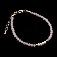 Rose Quartz Bracelet With Pearl, approx 3.5-4mm, 17-22cm length [BR10871]