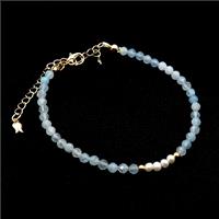 Aquamarine Bracelet With Pearl, approx 3.5-4mm, 17-22cm length [BR10872]