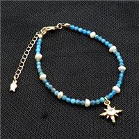 Blue Apatite Bracelet With Pearl, approx 13.5mm, 3.5-4mm, 17-22cm length [BR10877]