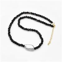 Black Stripe Agate Cube Necklace With Pearl, approx 11-18mm, 4.5mm, 38-43cm length [BR11182]