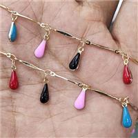 Copper Chain Teardrop Multicolor Enamel Gold Plated, approx 4-10mm [CH10793]