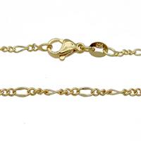 Copper Necklace Figaro Chain Unfaded Gold Plated, approx 2.4mm, 42cm length [FD11755]