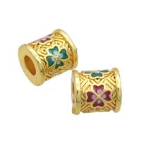 Copper Column Beads Multicolor Enamel Large Hole Gold Plated, approx 9.5mm, 4mm hole [FD12449]