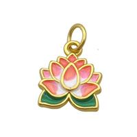 Copper Lotus Pendant Pink Enamel Unfade Gold Plated, approx 10-11mm [FD12607]