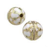 Copper Round Beads Pave Zircon White Enamel 18K Gold Plated, approx 14mm [FD13849]