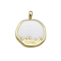 Copper Circle Pendant Surf White Enamel Gold Plated, approx 14mm [FD14102]