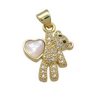 Copper Bear Pendant Pave Shell Heart Zircon 18K Gold Plated, approx 16-18mm [FD14490]