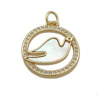 Copper Doves Birds Pendant Pave Shell Zircon Circle 18K Gold Plated, approx 18mm [FD14542]