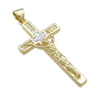 Copper Jesus Crucifix Cross Pendant Pave Shell Zircon Religious 18K Gold Plated, approx 18-33mm [FD14605]