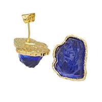 Copper Stud Earrings Pave Blue Acrylic Mountain Gold Plated, approx 16-20mm [FD14915]