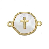 Copper Circle Connector Cross Pave Shell Gold Plated, approx 14mm [FD15178]