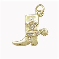 Cowboy Boots Charm Copper Pendant Pave Zirconia Gold Plated, approx 15-16mm [FD15446]