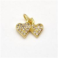 Double Heart Charms Copper Pendant Pave Zirconia Gold Plated, approx 6-11mm [FD15694]