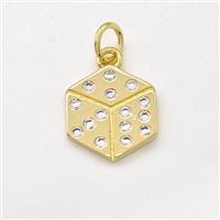 Copper Hexagon Pendant Micro Pave Zirconia Dice Gold Plated, approx 12mm [FD15724]