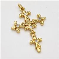 Copper Cross Pendant Pave Zirconia Gold Plated, approx 24-30mm [FD15781]
