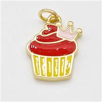 Copper Cake Pendant Multicolor Enamel Crown Gold Plated, approx 12-15mm [FD15845]