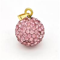 Clay Round Pendant Micro Pave Pink Rhinestone, approx 16mm [FD15948]