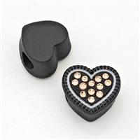 Black Resin Heart Micro Pave Rhinestone Large Hole, approx 13mm, 3mm hole [FD15966]