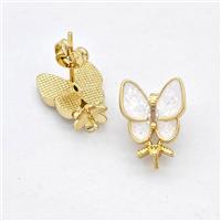 Copper Butterfly Stud Earrings Pave White Fire Opal 18K Gold Plated, approx 6mm, 10x10mm [FD16140]