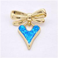 Copper Heart Stud Earrings Pave Blue Fire Opal Bow 18K Gold Plated, approx 15mm, 9-23mm [FD16147]