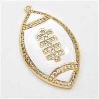 American Football Charms Copper Rugby Pendant Pave Zirconia White Enamel Sport Gold Plated, approx 22-35mm [FD16316]